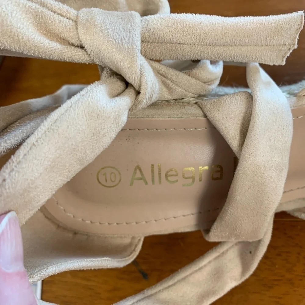 Allegra platform heel espadrilles ballet tie laceup peep toe size10